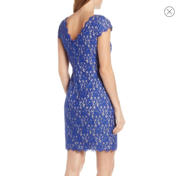 Eliza J Cap Sleeve Blue Lace Sheath Dress - Picture 2 of 5